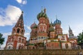 Cathedral of Vasily the Blessed Saint Basil`s Cathedral and Spasskaya tower on Red Square at sunset, Moscow, Russia Royalty Free Stock Photo