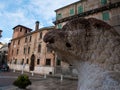 Cathedral of Verona, external Romanesque architecture with bestiaries carved in marble