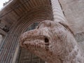 Cathedral of Verona, external Romanesque architecture with bestiaries carved in marble