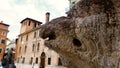 Cathedral of Verona, external Romanesque architecture with bestiaries carved in marble