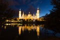 Cathedral in Zaragoza from Ebro river in evening. Aragon Royalty Free Stock Photo