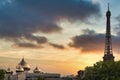 Cathedrale de la Sainte-Trinita and Effel tower solhouette at dusk, Paris, France