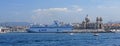 Cathedrale La Major and cruise ship in port of Marseille