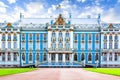 The Catherine Palace Baroque style architecture blue white and gold gamma located in the town of Tsarskoye Selo, Pushkin, St.