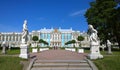 Catherine Palace and Park in Pushkin. Favorite place for excursions for tourists. Ancient historical architecture. Rococo style. T