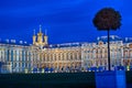 Late evening at Catherine Palace the summer residence of the Russian tsars at Pushkin, Saint-Petersburg. Square and Royalty Free Stock Photo