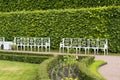 Catherine Park in Tsarskoye Selo with white benches.