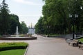 Catherine`s Church at the end of the Alley of Heroes in Chernigov on a sunny day