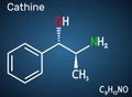 Cathine, norpseudoephedrine, C9H13NO molecule. It is alkaloid, psychoactive drug with stimulant properties. it is found naturally