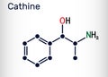Cathine, norpseudoephedrine, C9H13NO molecule. It is alkaloid, psychoactive drug with stimulant properties. it is found naturally