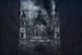 Catholic basilica being destroyed by the hurricane during the storm. Digital illustration Royalty Free Stock Photo