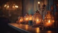 Catholic candlestick holder illuminates old fashioned antique sconce in rustic room generated by AI Royalty Free Stock Photo