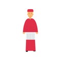 Catholic cardinal in red robe character, religion representative vector Illustration