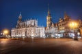 Catholic Cathedral and Dresden Castle (Residenzschloss) at night - Dresden, Saxony, Germany Royalty Free Stock Photo