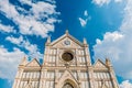 Catholic Cathedral in Florence. The facade of a beautiful Catholic Cathedral against the blue sky. Piazza Santa Croce In Florence Royalty Free Stock Photo