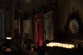 Catholic church. Altar for praying and meditating by candlelight. in front of the crucifix and sacred images