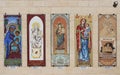 Mosaic icons of Virgin Mary. Catholic church of the Annunciation in Nazareth, Izrael. Indoor, artistic and architecture detail