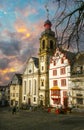 Catholic church of Assumption of Mary and baroque house on Old Market square of Hachenburg, Rheinland-Pfalz, Germany Royalty Free Stock Photo