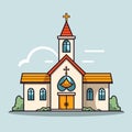 Catholic church building, cathedral. Cartoon religious architecture exterior, Vector illustration