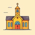 Catholic Church Building, Cathedral. Cartoon Religious Architecture Exterior, Vector Illustration