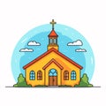 Catholic church building, cathedral. Cartoon religious architecture exterior, Vector illustration