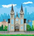 Catholic church cathedral with city skylines