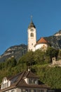 Catholic church in Fluelen on Lake Lucerne, Canton of Uri, Switzerland Royalty Free Stock Photo
