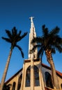 Catholic Church Front Side of Building with Stained Glass Window Royalty Free Stock Photo