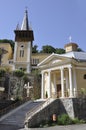 Catholic Church in Hercules Square from Baile Herculane Resort in Romania Royalty Free Stock Photo