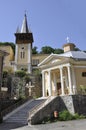 Catholic Church in Hercules Square from Baile Herculane Resort in Romania Royalty Free Stock Photo