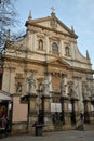 Catholic church of Holy Apostles Peter and Paul, baroque architectural monument of 1635 on Grodskaya street, Krakow, Poland Royalty Free Stock Photo