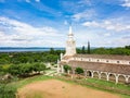 The catholic church `Iglesia Virgen de la Candelaria` of Aregua in Paraguay overlooking Lake Ypacarai