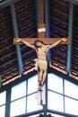 Catholic church and Jesus Christ on crucifix. Royalty Free Stock Photo