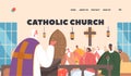 Catholic Church Landing Page Template. Priest Leading The Service To Characters Sitting On Pews. Faith, Spirituality Royalty Free Stock Photo