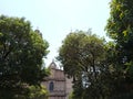 catholic church in Morelia, Mexico, view from a park Royalty Free Stock Photo