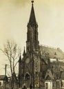 Catholic Church. Old black and white photo of the Roman Catholic Church Irkutsk.