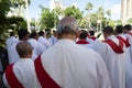 Catholic church priests attend a Palm Sunday mass Royalty Free Stock Photo