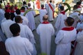 Catholic church priests attend a Palm Sunday mass Royalty Free Stock Photo