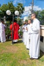 Catholic church priests attend a Palm Sunday mass Royalty Free Stock Photo