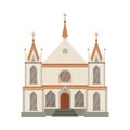 Catholic Church Religious Building, Cathedral Facade, Ancient Architectural Construction Vector Illustration