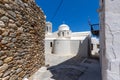 Catholic church and Square in the fortress in Chora town, Naxos Island, Greece Royalty Free Stock Photo