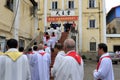 Catholic clergy queuing to enter the church Royalty Free Stock Photo