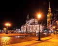 Catholic Court Church Katholische Hofkirche in the center of old town in Dresden in evening on lamps light