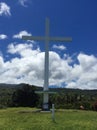 Catholic cross on a hilltop on the island of Taveuni Fiji in the Pacific ocean