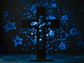 Catholic cross on a blue background with stars. Religion, catholicism, spirituality, faith, jesus christ, crucifixion, spiritual