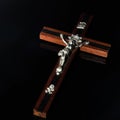 Catholic cross made of silver and mother-of-pearl. Antique jewelry Royalty Free Stock Photo