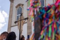 Catholic faithful carry the cross of Jesus Christ in the church of Senhor do Bonfim in the city of Salvador, Bahia