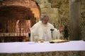 Catholic Mass in the Grotto of the Basilica of the Annunciation, Nazareth, Israel Royalty Free Stock Photo