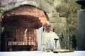 Catholic Mass in the Grotto of the Basilica of the Annunciation, Nazareth, Israel Royalty Free Stock Photo