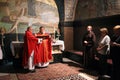 Catholic Mass at the 11th Stations of the Cross in the Church of the Holy Sepulchre in Jerusalem Royalty Free Stock Photo